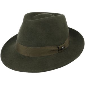 Lierys City Vilthoed Dames/Heren - heren hoed maffia Bogart met ripsband voor Zomer/Winter - XL (60-61 cm) donker groen