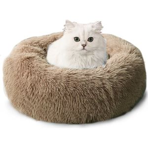 CALIYO Hondenmand Donut - Kattenmand 60 cm- Fluffy Hondenkussen - Geschikt voor honden/katten tot 40 cm - Kaki