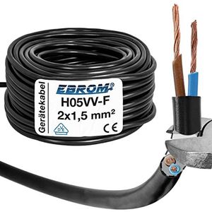 EBROM Kunststof slangleiding rond, kabel, stroomkabel, kabel, toestelkabel H05VV-F 2x1,5 mm², kleur: zwart, vele lengtes in stappen van 5 meter, tot 200 meter, 2 x 1,5 mm2, uw kabellengte: 5 meter
