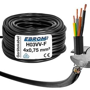 EBROM H03VV-F led kabel, 4 x 0,75 mm², zwart, rond, kunststof, kabel in 10, 15, 20, 25, 30, 35, 40, 45, 50, 55, 60 m etc, in stappen van 5 meter
