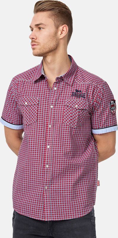 Lonsdale London Berny Slim Fit Shirt - Korte Mouwen - Blauw - Katoen