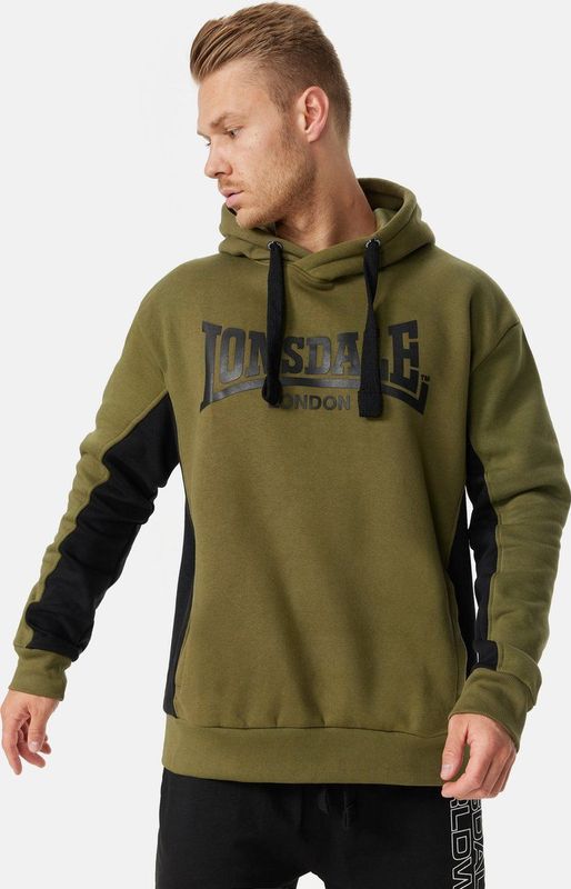 Lonsdale Hoodie Balmullo Kapuzensweatshirt normale Passform Olive/Black/White-3XL