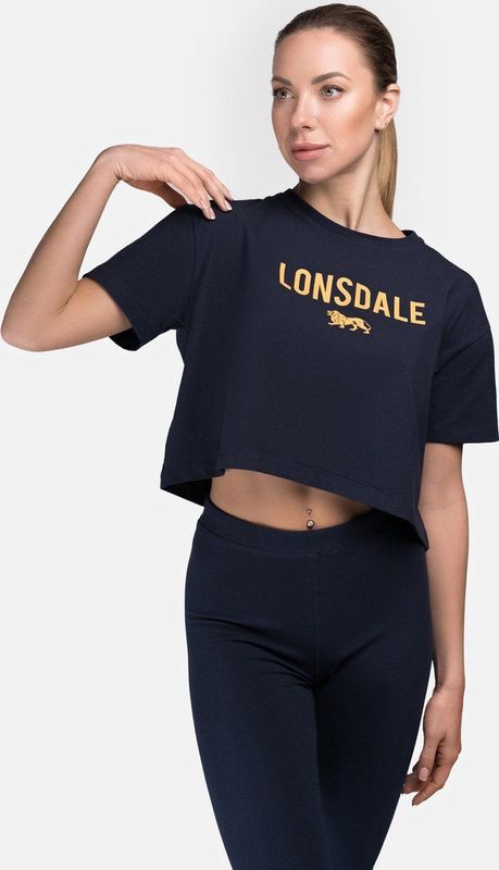 Lonsdale Damen T-Shirt Moira T-Shirt Cropped Oversize Navy Orange