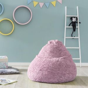 Lumaland Fluffy Zitzak, voor de kinderkamer, 60 x 45 cm, wasbare overtrek van geweven pluche, pluizig en zacht vloerkussen voor kinderen, geschikt voor meisjes en jongens, 120 liter volume, roze