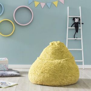 Lumaland Fluffy Zitzak, voor kinderkamer, zitkussen, 60 x 45 cm, wasbare overtrek van geweven pluche, pluizig en zacht vloerkussen voor kinderen, geschikt voor meisjes en jongens, 120 liter volume, geel