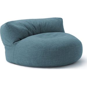 Lumaland Indoor linnen zitzak lounge, ronde zitzak voor binnen, 320 l vulling, 90 x 50 cm, linnenlook en feel, blauw