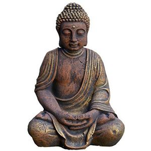 gartendekoparadies.de Massief stenen figuur Boeddhabeeld van gegoten steen, vorstbestendig (goud)