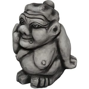 gartendekoparadies.de Massieve stenen figuur grappige XXL trol oma met middelvinger van gegoten steen, vorstbestendig