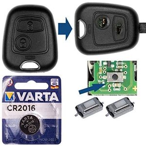 Repair Repair kit car key exchange behuizing met 2 knoppen + drukknop + accu compatible met de Peugeot 206