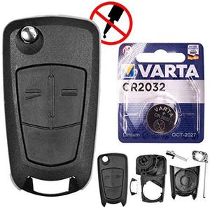 Autosleutel, radiografische afstandsbediening, vervanging, behuizing met 2 toetsen + blanco + batterij, compatibel met Opel Corsa D Tigra B Astra H Zafira B Antara
