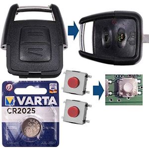 Repair reparatieset autosleutel vervangende behuizing met 2 knoppen + drukknop + Accu compatibel met Opel Astra G Zafira A Omega B Vetra B 2 Keys