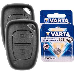 2x autosleutel afstandsbediening set uitwisseling behuizing met 2 knoppen + batterijen compatibel met Renault Kangoo KC Master Trafic II Vivaro Opel Movano