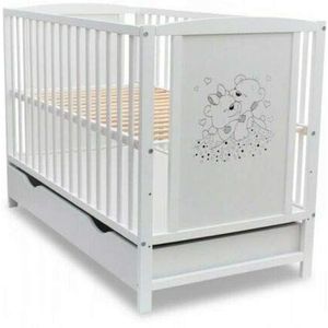Dedstore-Baby Babybed, in hoogte verstelbaar, met matras van 120 x 60 cm, bijzetbed, wit met beermotief