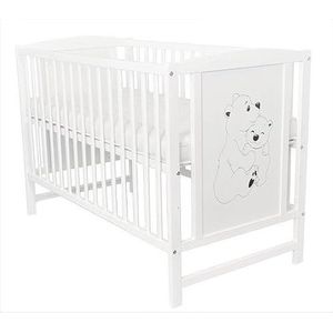 Dedstore-Baby Bed kinderbed babybed ledikant 120 x 60 cm wit beer motief matras 120 x 60 x 6 cm, aloë vera overtrek, schuimmatras, hardheidsgraad H2 (medium)