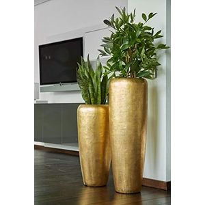 Mooie en hoogwaardige vaas/plantenbak, glasvezel, met inzet, indoor, metallic, bloembak/plantenbak/vaas 120 cm, goud)