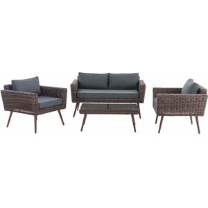 CLP Kiruna - Loungeset - 5 mm rond polyrattan - bruin gemeleerd ijzergrijs 40 cm (Dunkelbraun)