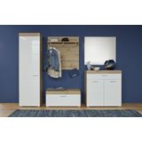 trendteam smart living - Zitbank kast schoenenkast - garderobe - Amanda - Opbouwmaat (BxHxD) 91 x 42 x 38 cm - Kleur wit hoogglans met eikenhout - 139331207