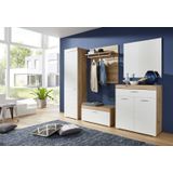 trendteam smart living - Zitbank kast schoenenkast - garderobe - Amanda - Opbouwmaat (BxHxD) 91 x 42 x 38 cm - Kleur wit hoogglans met eikenhout - 139331207