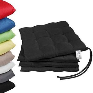 NatureMark 4-delige Set Stoelkussens met Banden 40x40 cm – Gevuld Zitkussen voor Binnen en Buiten – Kleur Zwart