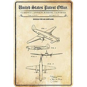 Schatzmix Patent ontwerp voor een vliegtuig Clarence metalen bord wanddecoratie 20x30 cm tin teken blikken bord, plaatstaal, meerkleurig