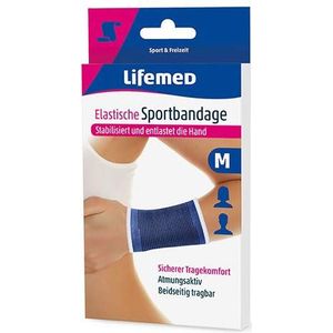 Lifemed – elastische sportbandage blauwe handsteun – stabiliseert en ontlast de hand, veilig draagcomfort, 3-pack (3 x 1 stuks)