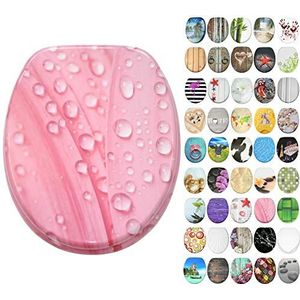 Sanilo toiletbril met soft closing-mechanisme, Hoogwaardige houten toiletzitting, Toiletdeksel in verschillende motieven (Pink Flower)