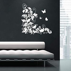 EmmiJules Muursticker bloemenrank met vlinder (50cm x 50cm) ranke gang woonkamer ornament slaapkamer muursticker planten lente zomer