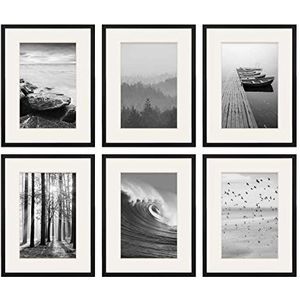 Set van 6 fotolijsten 30x40 cm met passe-partout 20x30 cm modern zwart gemaakt van MDF met acrylglas/Portretlijst/Wissellijst/Posterlijst