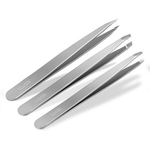 Professionele Slicker-pincetset 3-delig Puntig Recht Schuin Nauwkeurig Haarplukpincet Wenkbrauwpincet van roestvrij staal voor het epileren van haar