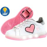 Breezy Rollers Kinder Sneakers met Wieltjes - Wit Roze LED - Schoenen met wieltjes - Rolschoenen - Maat: 29