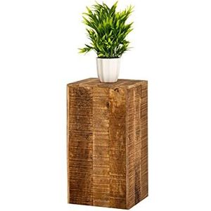 casamia Bloemenzuil Kruk, plantenstandaard, bijzettafel, 27 x 27 cm, vierkante kruk van mangohout, massief, hoogte 50 cm