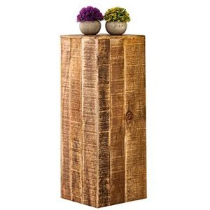 casamia Bloemenzuil Kruk, plantenstandaard, bijzettafel, 27 x 27 cm, vierkante kruk van mangohout, massief, hoogte 75 cm