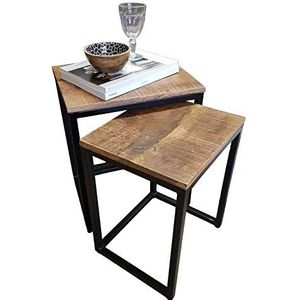 casamia Salontafel bijzettafel massief hout woonkamer tafel metalen frame rond of vierkant vele modellen kleur Dallas 40 x 65 cm zwart mat Tabacco