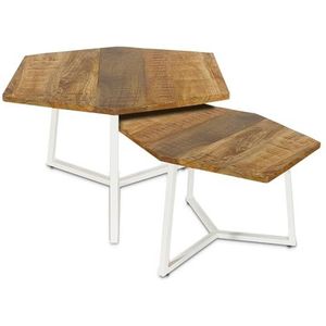 Salontafel massief hout woonkamer tafel Parijs metalen frame kleur zuiver wit - Tabacco
