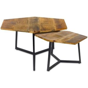 Salontafel massief hout woonkamer tafel Parijs metalen frame kleur zwart mat - Tabacco