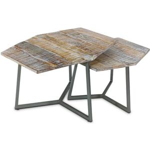 casamia Salontafel massief hout woonkamer tafel Parijs metalen frame kleur oud zilver - wit gekalkt