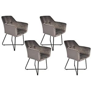 SAM Design eetkamerstoelen Kirin 4-delige set antraciet fluwelen eetkamerstoelen met armleuningen stoelbekleding metalen poten zwart Scandinavische stijl