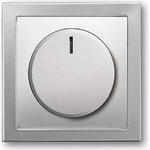 EBROM® complete set LED roterende dimmer 1001 + Busch Jäger PUR roestvrij staal frame 1721-866K + schijf 6540-866-102 - inbouw LED dimmer - faseafsnijding LED 5-150 Watt dimbare halogeen etc. 15-400 W/VA