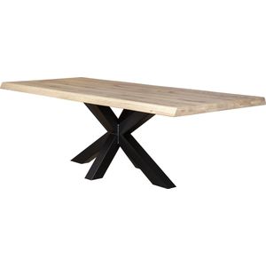 Durango massief eiken houten Eet/vergadertafel met opgedikte randen. spinpoot zwart. Afmeting: 240x100cm