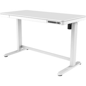 OrangeLabel Desk zit sta bureau. Wit frame en wit kunststof blad. Maat 120x60 cm.