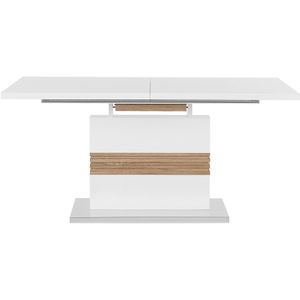 Eettafel wit hout 160 x 90 cm uitschuifbaar tafelblad voetstuk poot modern