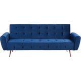 Beliani SELNES - Slaapbank in marineblauw fluweel | Scandinavische stijl | Comfortabele slaapfunctie | Modern design