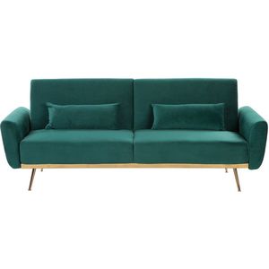 Beliani EINA - Slaapbank Groen Fluweel | Comfortabele retro stijl | Rubberhouten frame | Metalen voeten