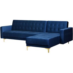 Beliani ABERDEEN - Hoekslaapbank - Blauw - Linkerzijde - 267 cm - Fluweel