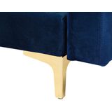 Hoekbank met ottomaan donkerblauw fluweel 4-zits getuft gouden poten verstelbare rugleuning L-vorm modulair linkszijdig