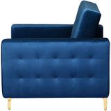 Fauteuil marineblauw fluweel getufte stof moderne woonkamer ligstoel gouden poten