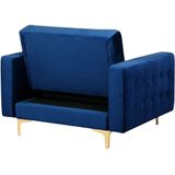 Fauteuil marineblauw fluweel getufte stof moderne woonkamer ligstoel gouden poten