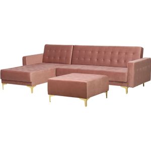ABERDEEN - Hoekslaapbank ottomaan - Roze - Rechts - 267 cm - Fluweel