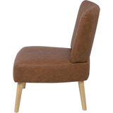 Fauteuil kunstleer bruin armloze accent stoel armloze verticale tufting houten poten