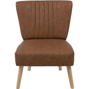 Fauteuil kunstleer bruin armloze accent stoel armloze verticale tufting houten poten